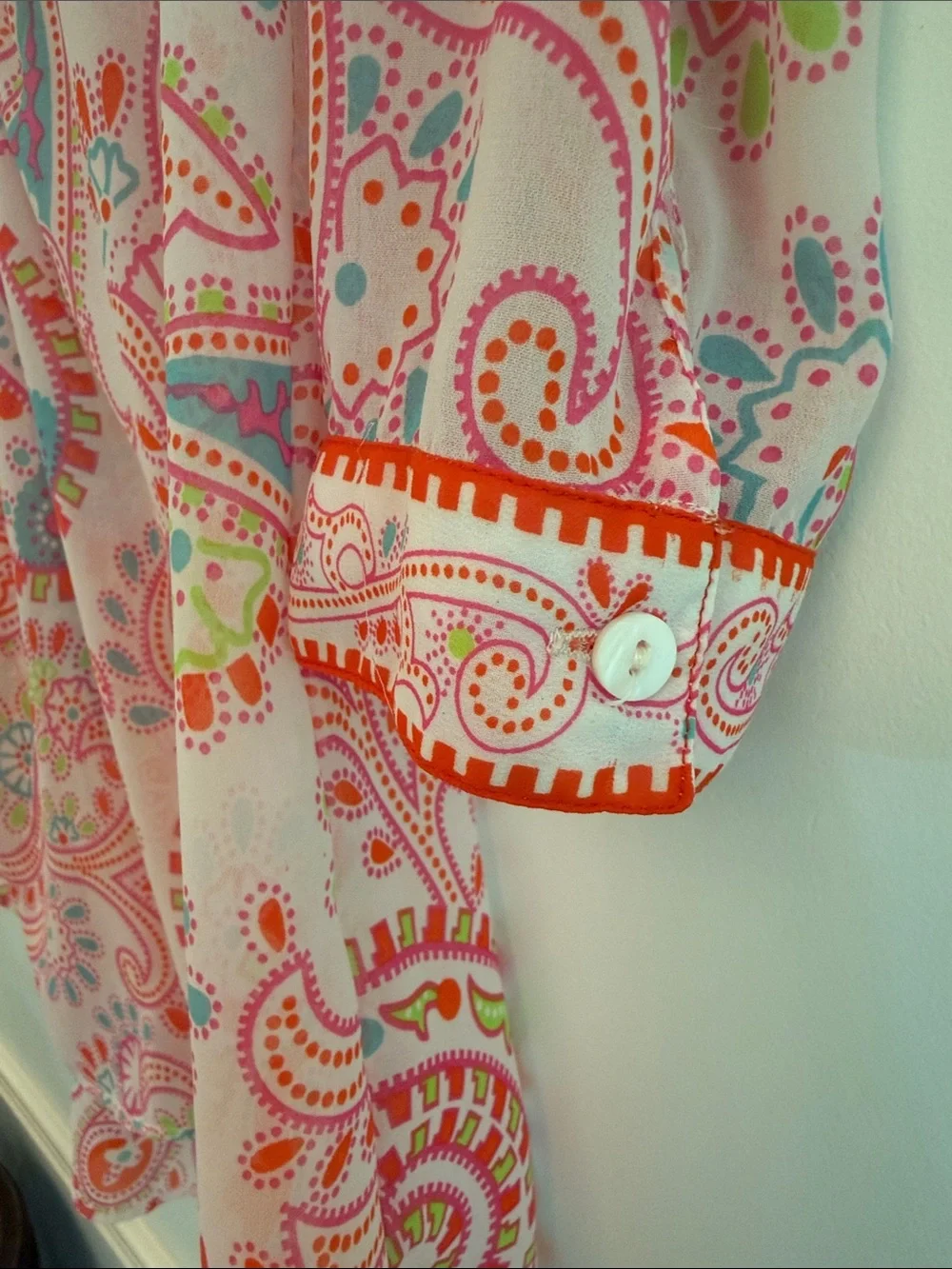 Gretchen Scott Designs Pink Paisley V-Neck Tunic with Orange & Blue Accents - Picture 3 of 5